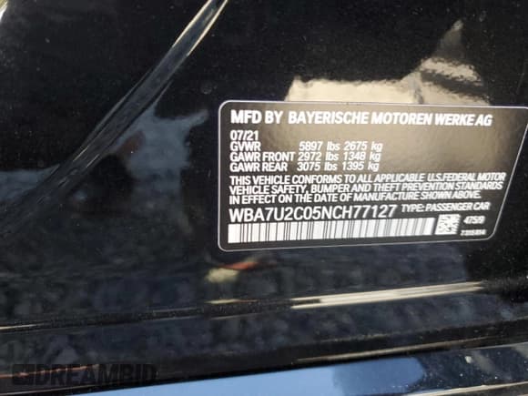 ✅ 2022 BMW 7 Series 750i xDrive • VIN: WBA7U2C05NCH77127 • Lot: 83849074. Listed on Copart with 35,079 mi. Free auction sales archive from the USA and detailed vehicle history report at DreamBid. Image 13.