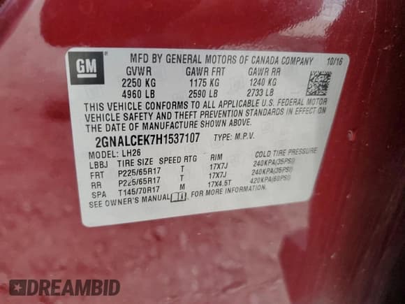 ✅ 2017 Chevrolet Equinox LT • VIN: 2GNALCEK7H1537107 • Lot: 81296565. Wystawiony na Copart z przebiegiem 145 081 mil. Bezpłatny archiwum sprzedaży aukcyjnych z USA i szczegółowy raport historii pojazdu na DreamBid. Zdjęcie 13.