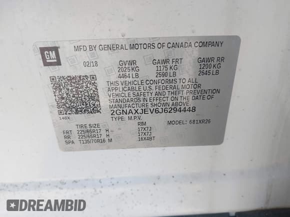 ✅ 2018 Chevrolet Equinox LT • VIN: 2GNAXJEV6J6294448 • Лот: 43485291. Опубликован ранее на IAAI с пробегом 101 564 миль. Бесплатный доступ к архиву аукционных продаж из США и подробный отчёт об истории автомобиля на DreamBid. Изображение 9.