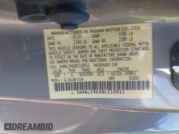 ✅ 2008 Nissan Altima SE • VIN: 1N4BL24E68C110911 • Lot: 43458331. Wystawiony na IAAI z przebiegiem Nie podano. Bezpłatny archiwum sprzedaży aukcyjnych z USA i szczegółowy raport historii pojazdu na DreamBid. Zdjęcie 9.