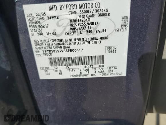 ✅ 2005 Ford F-150 XLT • VIN: 1FTRW12W35FB00417 • Lot: 60290235. Listed on Copart with 239,782 mi. Free auction sales archive from the USA and detailed vehicle history report at DreamBid. Image 12.