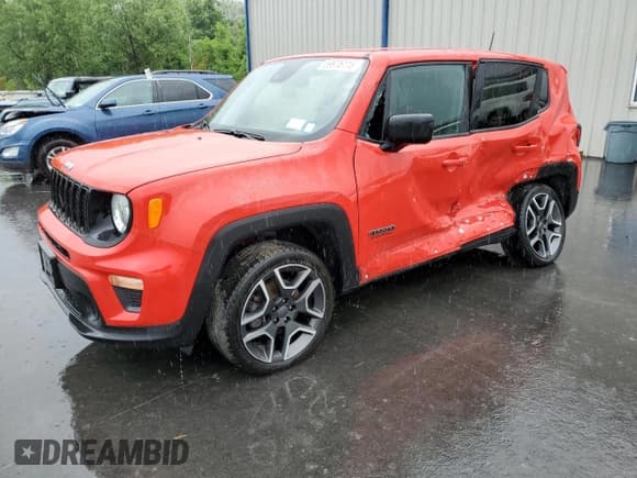 ✅ 2021 Jeep Renegade Jeepster • VIN: ZACNJDAB0MPM33342 • Lot: 59976115. Listed on Copart with 52,184 mi. Free auction sales archive from the USA and detailed vehicle history report at DreamBid. Image 1.