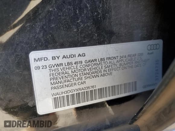 ✅ 2024 Audi S3 Premium Plus • VIN: WAUH3DGYXRA035761 • Lot: 91504215. Listed on Copart with 17,667 mi. Free auction sales archive from the USA and detailed vehicle history report at DreamBid. Image 12.