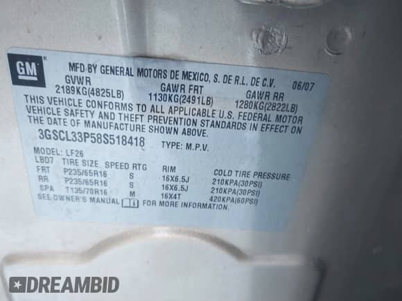 2008 Saturn VUE XE z VIN 3GSCL33P58S518418, wystawiony jako IAAI lot #41360101 z przebiegiem 223 032 mil mil oraz . Historia ofert i sprzedaży dostępna na DreamBid. Obrazek 9.