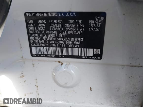 ✅ 2017 Honda HR-V EX-L • VIN: 3CZRU6H79HM711182 • Lot: 43238938. Wystawiony na IAAI z przebiegiem 71 825 mil. Bezpłatny archiwum sprzedaży aukcyjnych z USA i szczegółowy raport historii pojazdu na DreamBid. Zdjęcie 9.