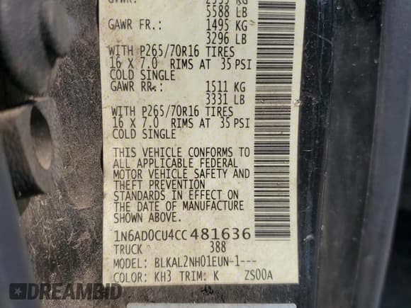 ✅ 2012 Nissan Frontier SV • VIN: 1N6AD0CU4CC481636 • Лот: 81421665. Опубликован ранее на Copart с пробегом 120 050 миль. Бесплатный доступ к архиву аукционных продаж из США и подробный отчёт об истории автомобиля на DreamBid. Изображение 12.