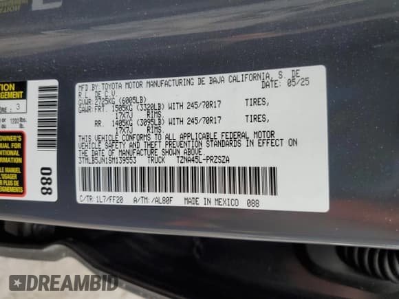 ✅ 2025 Toyota Tacoma SR • VIN: 3TMLB5JN1SM139553 • Lot: 80780725. Wystawiony na Copart z przebiegiem Nie podano. Bezpłatny archiwum sprzedaży aukcyjnych z USA i szczegółowy raport historii pojazdu na DreamBid. Zdjęcie 12.