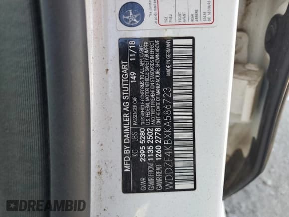 ✅ 2019 Mercedes-Benz E 300 • VIN: WDDZF4KBXKA586723 • Lot: 62183695. Listed on Copart with 73,187 mi. Free auction sales archive from the USA and detailed vehicle history report at DreamBid. Image 12.