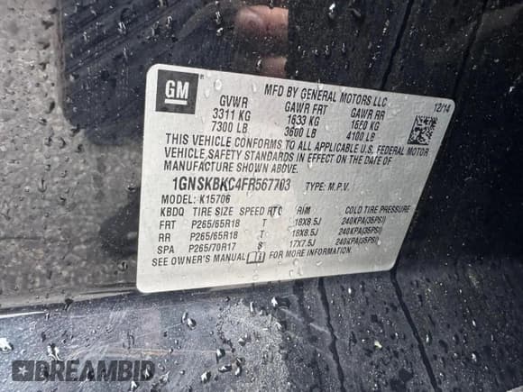 ✅ 2015 Chevrolet Tahoe LT • VIN: 1GNSKBKC4FR56770 • Lot: 68572545. Wystawiony na Copart z przebiegiem 203 448 mil. Bezpłatny archiwum sprzedaży aukcyjnych z USA i szczegółowy raport historii pojazdu na DreamBid. Zdjęcie 10.