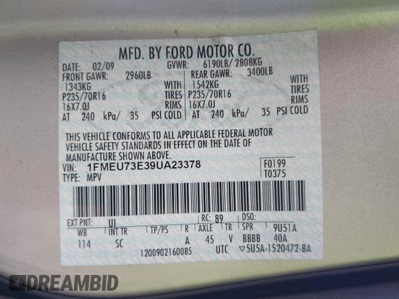 ✅ 2009 Ford Explorer XLT • VIN: 1FMEU73E39UA23378 • Lot: 43265646. Wystawiony na IAAI z przebiegiem 70 791 mil. Bezpłatny archiwum sprzedaży aukcyjnych z USA i szczegółowy raport historii pojazdu na DreamBid. Zdjęcie 9.