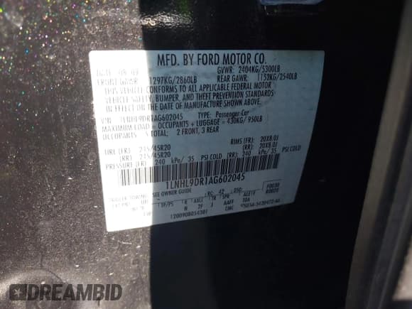 ✅ 2010 Lincoln MKS • VIN: 1LNHL9DR1AG602045 • Lot: 43493643. Listed on IAAI with 67,208 mi. Free auction sales archive from the USA and detailed vehicle history report at DreamBid. Image 9.