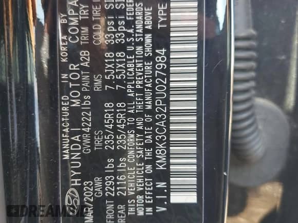 2023 Hyundai Kona N Line с VIN KM8K3CA32PU027984, выставлен на аукционе Copart как лот 71386135 с пробегом 21 581 миль миль и Списание • Salvage title. История ставок и продаж доступна на DreamBid. Изображение 13.