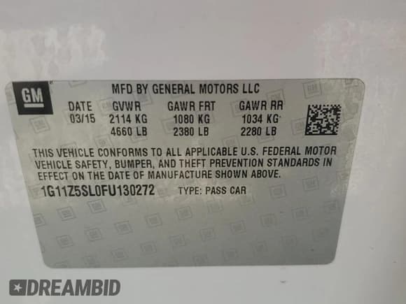 ✅ 2015 Chevrolet Impala LS • VIN: 1G11Z5SL0FU130272 • Лот: 69385824. Опубликован ранее на Copart с пробегом Не указан. Бесплатный доступ к архиву аукционных продаж из США и подробный отчёт об истории автомобиля на DreamBid. Изображение 12.