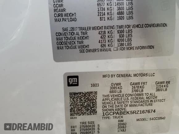 ✅ 2024 Chevrolet Silverado 1500 Custom • VIN: 1GCPABEK5RZ167674 • Лот: 65393665. Опубликован ранее на Copart с пробегом 6 556 миль. Бесплатный доступ к архиву аукционных продаж из США и подробный отчёт об истории автомобиля на DreamBid. Изображение 13.