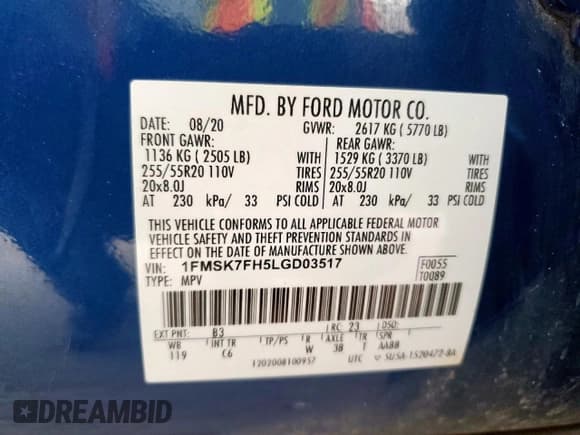 ✅ 2020 Ford Explorer Limited • VIN: 1FMSK7FH5LGD03517 • Lot: 93123615. Wystawiony na Copart z przebiegiem 143 469 mil. Bezpłatny archiwum sprzedaży aukcyjnych z USA i szczegółowy raport historii pojazdu na DreamBid. Zdjęcie 13.