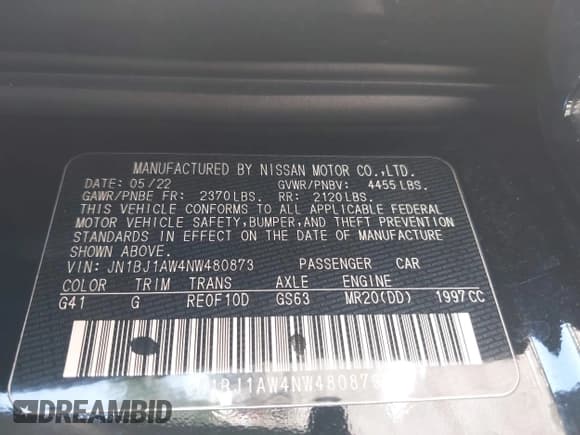 ✅ 2022 Nissan Rogue S • VIN: JN1BJ1AW4NW480873 • Lot: 43731492. Listed on IAAI with 82,807 mi. Free auction sales archive from the USA and detailed vehicle history report at DreamBid. Image 9.