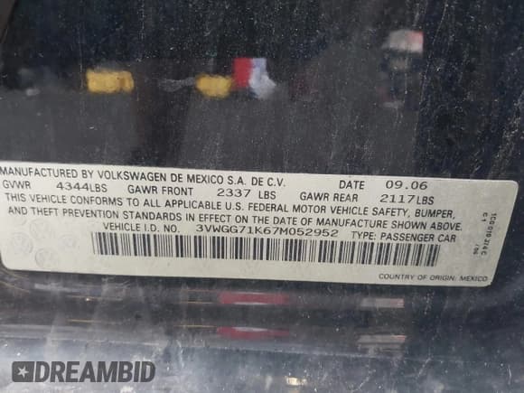 ✅ 2007 Volkswagen Jetta • VIN: 3VWGG71K67M052952 • Лот: 42524174. Опубликован ранее на IAAI с пробегом 189 121 миль. Бесплатный доступ к архиву аукционных продаж из США и подробный отчёт об истории автомобиля на DreamBid. Изображение 9.