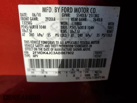 ✅ 2010 Ford Edge SEL • VIN: 2FMDK4JC3ABB67802 • Lot: 84039655. Wystawiony na Copart z przebiegiem 161 136 mil. Bezpłatny archiwum sprzedaży aukcyjnych z USA i szczegółowy raport historii pojazdu na DreamBid. Zdjęcie 13.