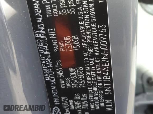 2022 Hyundai Santa Cruz SEL с VIN 5NTJB4AE2NH009763, выставлен на аукционе Copart как лот 84999934 с пробегом 53 601 миль миль и Списание • Salvage title. История ставок и продаж доступна на DreamBid. Изображение 15.