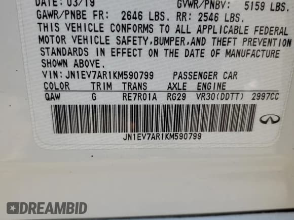 ✅ 2019 Infiniti Q50 Luxe • VIN: JN1EV7AR1KM590799 • Lot: 86290045. Wystawiony na Copart z przebiegiem 66 082 mil. Bezpłatny archiwum sprzedaży aukcyjnych z USA i szczegółowy raport historii pojazdu na DreamBid. Zdjęcie 12.