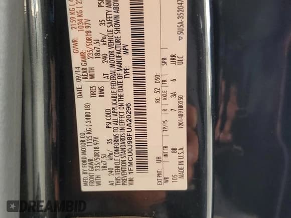 ✅ 2015 Ford Escape Titanium • VIN: 1FMCU0J98FUA20296 • Lot: 56750475. Listed on Copart with 186,200 mi. Free auction sales archive from the USA and detailed vehicle history report at DreamBid. Image 12.