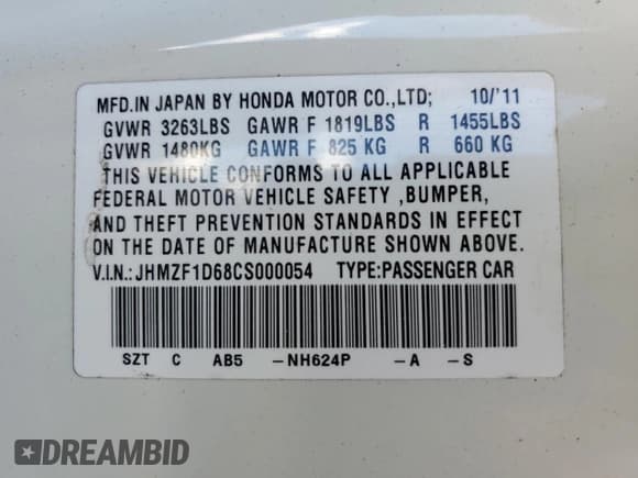 ✅ 2012 Honda CR-Z EX • VIN: JHMZF1D68CS000054 • Lot: 76277604. Wystawiony na Copart z przebiegiem 187 137 mil. Bezpłatny archiwum sprzedaży aukcyjnych z USA i szczegółowy raport historii pojazdu na DreamBid. Zdjęcie 15.