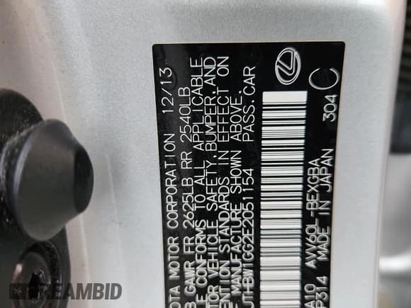 ✅ 2014 Lexus ES 300h • VIN: JTHBW1GG2E2051154 • Lot: 85855955. Listed on Copart with 89,900 mi. Free auction sales archive from the USA and detailed vehicle history report at DreamBid. Image 13.