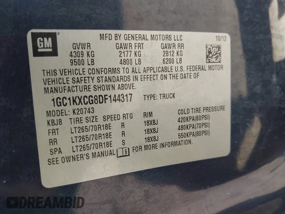 ✅ 2013 Chevrolet Silverado 2500HD LT • VIN: 1GC1KXCG8DF144317 • Lot: 41984092. Listed on IAAI with 98,202 mi. Free auction sales archive from the USA and detailed vehicle history report at DreamBid. Image 9.