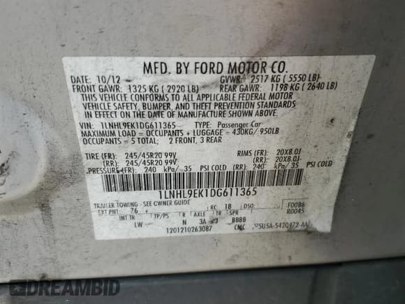 ✅ 2013 Lincoln MKS • VIN: 1LNHL9EK1DG611365 • Лот: 63632615. Опубликован ранее на Copart с пробегом 181 165 миль. Бесплатный доступ к архиву аукционных продаж из США и подробный отчёт об истории автомобиля на DreamBid. Изображение 12.