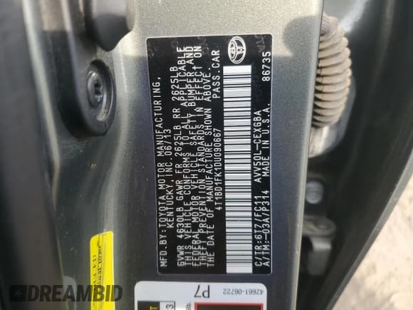 ✅ 2013 Toyota Camry LE • VIN: 4T1BD1FK1DU090667 • Лот: 93661075. Опубликован ранее на Copart с пробегом 259 605 миль. Бесплатный доступ к архиву аукционных продаж из США и подробный отчёт об истории автомобиля на DreamBid. Изображение 12.