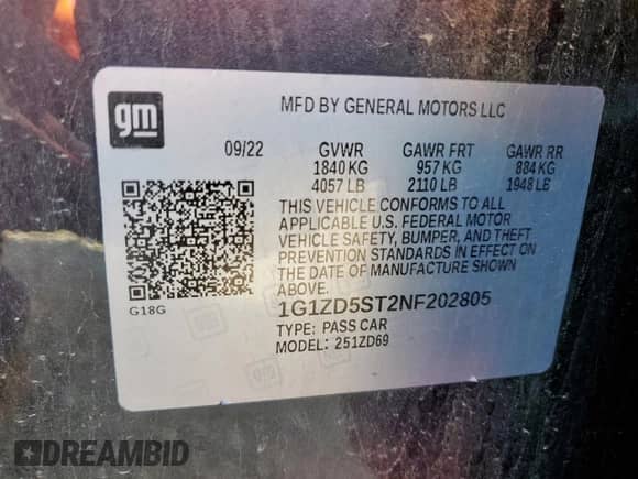 2022 Chevrolet Malibu LT z VIN 1G1ZD5ST2NF202805, wystawiony jako Copart lot #81997075 z przebiegiem 52 436 mil mil oraz Szkoda całkowita • Salvage title. Historia ofert i sprzedaży dostępna na DreamBid. Obrazek 12.