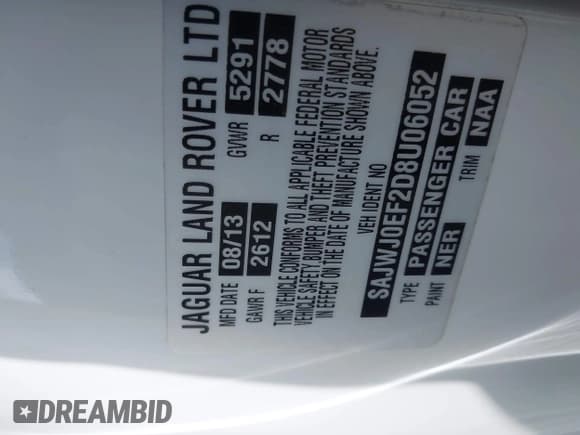 ✅ 2013 Jaguar XF V6 AWD • VIN: SAJWJ0EF2D8U06052 • Lot: 42285309. Wystawiony na IAAI z przebiegiem 112 799 mil. Bezpłatny archiwum sprzedaży aukcyjnych z USA i szczegółowy raport historii pojazdu na DreamBid. Zdjęcie 9.