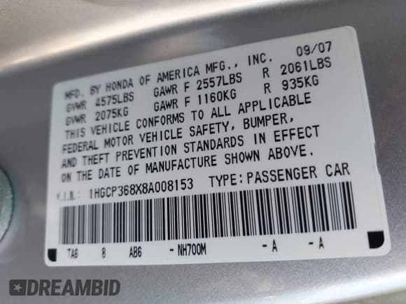 ✅ 2008 Honda Accord EX-L • VIN: 1HGCP368X8A008153 • Лот: 43060783. Опубликован ранее на IAAI с пробегом 105 533 миль. Бесплатный доступ к архиву аукционных продаж из США и подробный отчёт об истории автомобиля на DreamBid. Изображение 9.