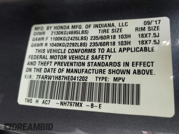 ✅ 2017 Honda CR-V EX-L • VIN: 7FARW1H87HE041202 • Лот: 42441868. Опубликован ранее на IAAI с пробегом Не указан. Бесплатный доступ к архиву аукционных продаж из США и подробный отчёт об истории автомобиля на DreamBid. Изображение 9.