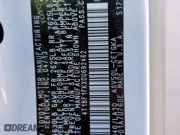 ✅ 2013 Toyota Camry XLE • VIN: 4T1BF1FKXDU692462 • Lot: 91217385. Listed on Copart with 74,941 mi. Free auction sales archive from the USA and detailed vehicle history report at DreamBid. Image 13.