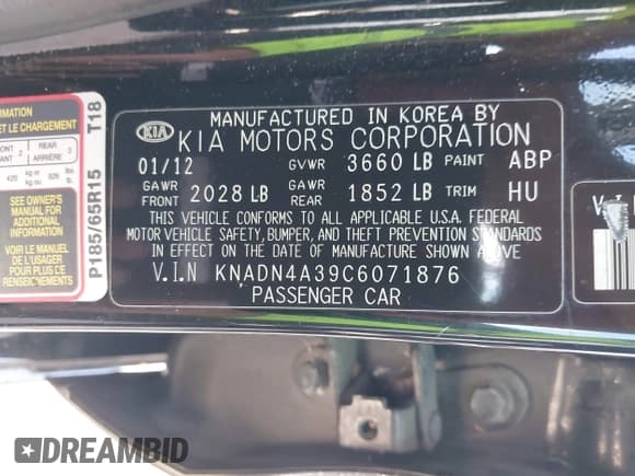 ✅ 2012 Kia Rio EX • VIN: KNADN4A39C6071876 • Lot: 43099532. Listed on IAAI with 154,046 mi. Free auction sales archive from the USA and detailed vehicle history report at DreamBid. Image 9.