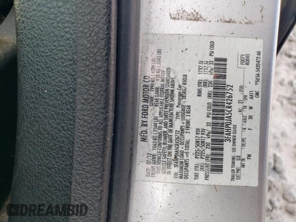 ✅ 2012 Ford Fusion SEL • VIN: 3FAHP0JA5CR426752 • Lot: 45323465. Listed on Copart with 166,904 mi. Free auction sales archive from the USA and detailed vehicle history report at DreamBid. Image 12.