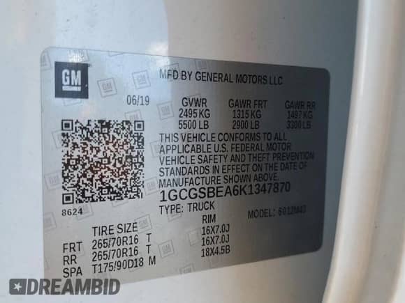 2019 Chevrolet Colorado 2WD Work Truck z VIN 1GCGSBEA6K1347870, wystawiony jako Copart lot #84631285 z przebiegiem 24 141 mil mil oraz Szkoda całkowita • Salvage title. Historia ofert i sprzedaży dostępna na DreamBid. Obrazek 12.