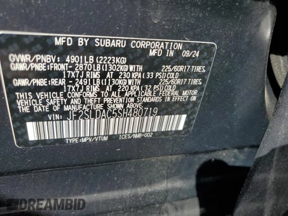 ✅ 2025 Subaru Forester • VIN: JF2SLDAC5SH480719 • Lot: 80839395. Listed on Copart with 4,811 mi. Free auction sales archive from the USA and detailed vehicle history report at DreamBid. Image 12.