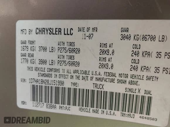 2008 Dodge 1500 SLT с VIN 1D7HA18N28J151990, выставлен на аукционе IAAI как лот 43390212 с пробегом 276 007 миль миль и . История ставок и продаж доступна на DreamBid. Изображение 9.