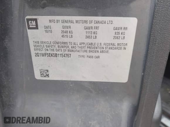 2011 Chevrolet Impala LS Fleet z VIN 2G1WF5EK2B1270525, wystawiony jako IAAI lot #43514999 z przebiegiem 147 708 mil mil oraz . Historia ofert i sprzedaży dostępna na DreamBid. Obrazek 9.