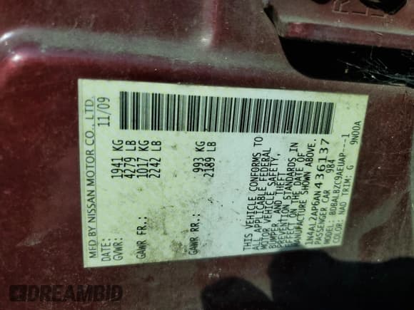 ✅ 2010 Nissan Altima S • VIN: 1N4AL2AP6AN436137 • Lot: 82563655. Listed on Copart with 162,587 mi. Free auction sales archive from the USA and detailed vehicle history report at DreamBid. Image 13.