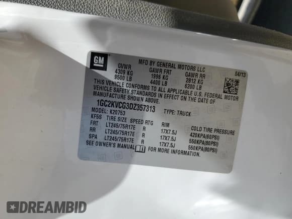 ✅ 2013 Chevrolet Silverado 2500HD Work Truck • VIN: 1GC2KVCG3DZ357313 • Lot: 57144195. Wystawiony na Copart z przebiegiem 293 896 mil. Bezpłatny archiwum sprzedaży aukcyjnych z USA i szczegółowy raport historii pojazdu na DreamBid. Zdjęcie 12.