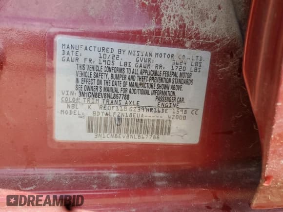 ✅ 2022 Nissan Versa SV • VIN: 3N1CN8EV8NL867788 • Лот: 86861955. Опубликован ранее на Copart с пробегом 57 521 миль. Бесплатный доступ к архиву аукционных продаж из США и подробный отчёт об истории автомобиля на DreamBid. Изображение 12.