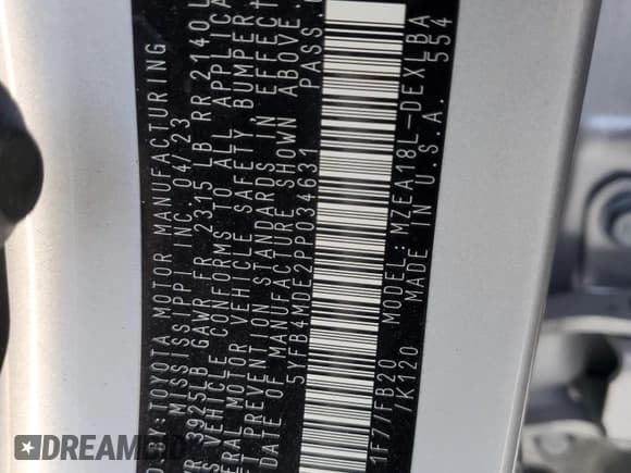 ✅ 2023 Toyota Corolla LE • VIN: 5YFB4MDE2PP034631 • Лот: 91361575. Опубликован ранее на Copart с пробегом 53 839 миль. Бесплатный доступ к архиву аукционных продаж из США и подробный отчёт об истории автомобиля на DreamBid. Изображение 13.