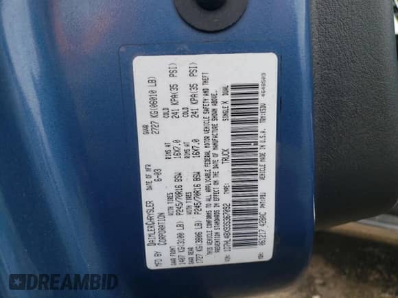 2003 Dodge Dakota SLT с VIN 1D7HL48X93S367092, выставлен на аукционе Copart как лот 71961274 с пробегом 160 709 миль миль и Списание • Salvage title. История ставок и продаж доступна на DreamBid. Изображение 12.