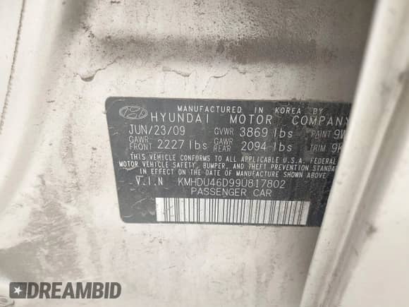 ✅ 2009 Hyundai Elantra SE • VIN: KMHDU46D99U817802 • Lot: 42773259. Wystawiony na IAAI z przebiegiem 197 846 mil mil. Skorzystaj z bezpłatnego archiwum sprzedaży aukcyjnych z USA i zobacz szczegółowy raport historii pojazdu na DreamBid. Zdjęcie 9.