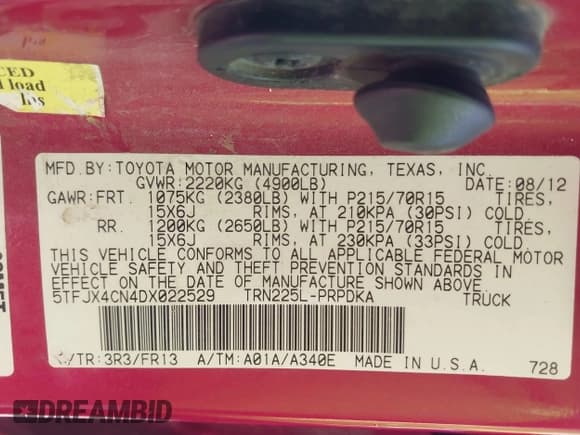 ✅ 2013 Toyota Tacoma • VIN: 5TFJX4CN4DX022529 • Lot: 42842370. Listed on IAAI with 277,631 mi. Free auction sales archive from the USA and detailed vehicle history report at DreamBid. Image 9.