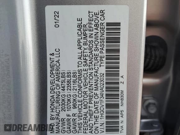 ✅ 2022 Honda Accord Sport • VIN: 1HGCV1F34NA023032 • Lot: 91834025. Wystawiony na Copart z przebiegiem 29 636 mil. Bezpłatny archiwum sprzedaży aukcyjnych z USA i szczegółowy raport historii pojazdu na DreamBid. Zdjęcie 13.