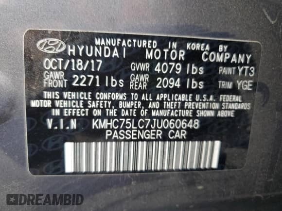 2018 Hyundai Ioniq SEL с VIN KMHC75LC7JU060648, выставлен на аукционе Copart как лот 76534274 с пробегом 87 098 миль миль и Списание • Salvage title. История ставок и продаж доступна на DreamBid. Изображение 12.